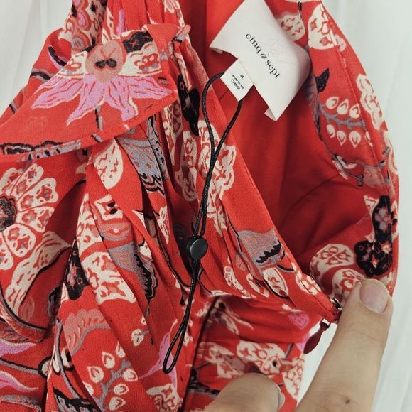 Cinq à Sept Revolve Red Multi Georgette Print Ruffle Skirt Women's Size 4 Ruched - Picture 9 of 10